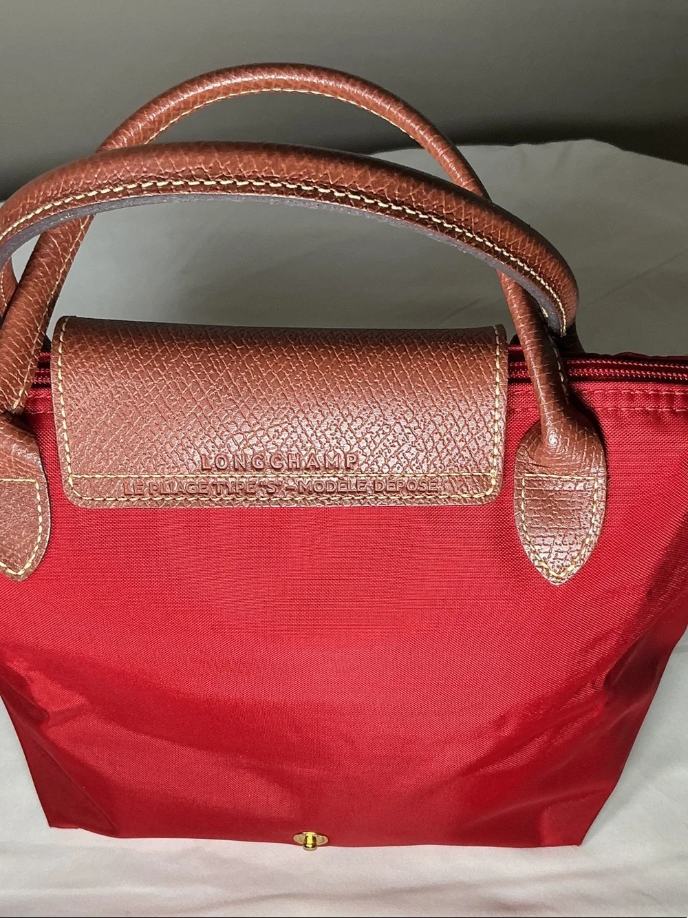 Longchamp Le Pliage Small Red Tote Bag | Made in France | Like New - Picture 2 of 9
